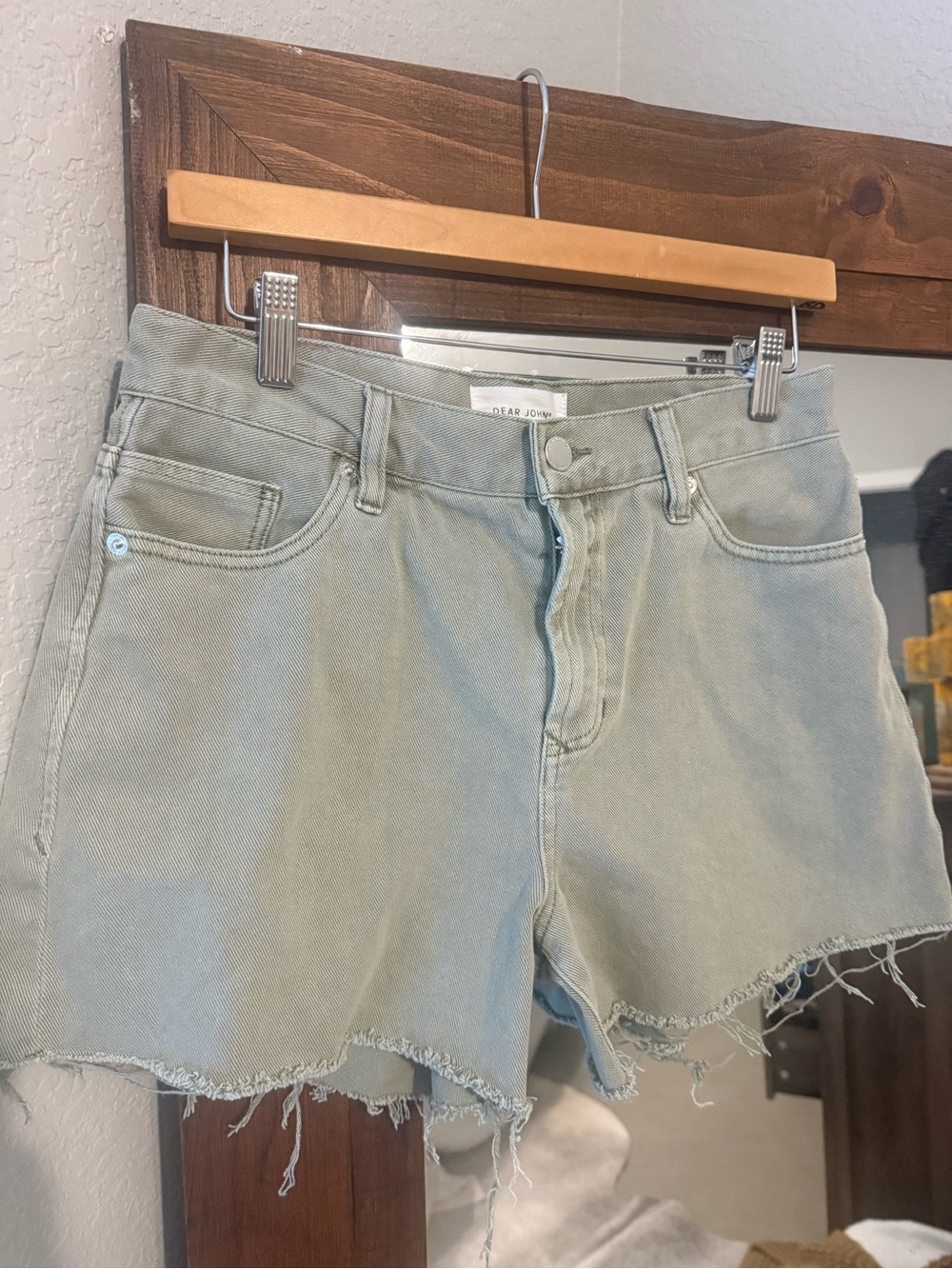 Dear John Faded Sage Green Denim Cutoff Shorts